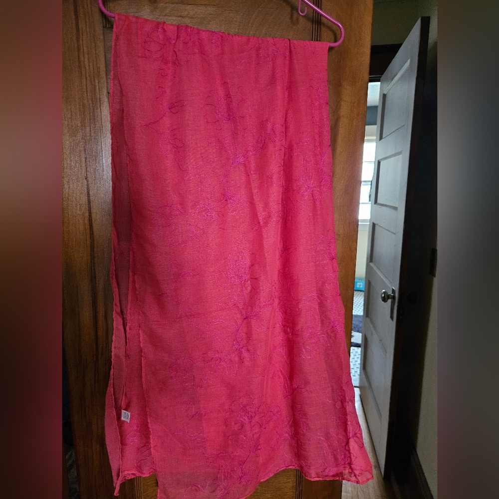 Bright Pink Embroidered Sheer Sarong Swimsuit Coverup